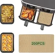 CANAANIN Air Fryer Liners Disposable for Ninja DZ201/DZ401/DZ550 Foodi 8 qt. 2 Basket Parchment Paper for Baking, Nonstick Perforated Air Fryer Accessories Baking Papers (8.1x5.1 200Pcs)