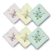 GB Women's 100% Cotton Handkerchiefs Assorted with Wavy Edge and Print Floral