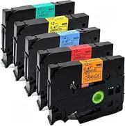 NEOUZA 5Packs Compatible for Brother P-Touch Tz Tze Label Tape Cassette 12Mm X 8M 1/2 Inch X 26.2 Feet (Set of Black Print On Orange Red Yellow Blue Green)