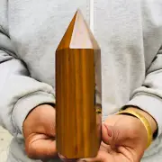 582g Golden Tiger's Eye Rock Quartz Crystal Point Generator Wand Tower Obelisk