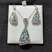 Jamestown Jewelers Sterling Silver Blue Opal Necklace And Earrings Set