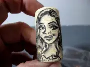 OOAK Hand Drawn Caricature Girl on Cork w Glass Display Case Signed SLIDE