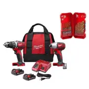 Milwaukee 18V 2-Tool Combo Kit Drill + Impact Driver w/ 23-PCS Twist Drill Bit