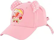 [Concept One] Strawberry Shortcake and Care Bears Trucker Hat, Cheer Bear Adult Bow Tie Baseball Cap with Curved Brim and 3D Ears, Pink, One Size, Pink, One Size