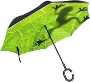 Double Layer Inverted Umbrella Cars Reverse Umbrella Frog Shadow On Leaf Windproof UV Proof Travel Outdoor Umbrella