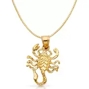 14K Yellow Gold Scorpion Charm Pendant with 0.8mm Box Chain Necklace
