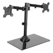 Freestanding Dual Monitor Stand with Sleek Glass Base and Adjustable Arms,