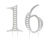Sweet Sixteen 16 Silver Rhinestone Crystal Birthday Party Cake Topper Number 16