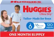 Ultra Dry Nappies Boys Size 6 (16+Kg) 120 Count - One Month Supply (Packaging Ma