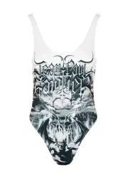 Jean Paul Gaultier Diablo Printed Swimsuit - White And Black - L (UK14 / L) L (UK14 / L)