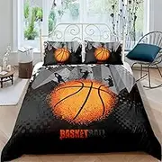 Duvet Cover Basketball Single/Double/Queen/King Size Bed Sheets Pillowcase Set Cartoon Ball Boy Dunk Sport Fire Orange Game Black Kid Astronaut Bedding 3/4PCS (Queen-210 * 210cm-3pcs,7)