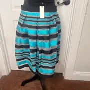 Anthropologie Eva Franco Women's Striped Pleated Blue Midi Skirt Size 8P NWT