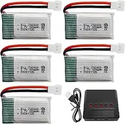 5PCS 3.7V 300mAh Lithium Battery with 5in1 Charger for Syma S39 X11C WLToys V911S A120 XK A150 V966 FX801 UDI U816A Hubsan H107L F180W F180C HS170 HS170C HS177 Quadcopter Drone Battery