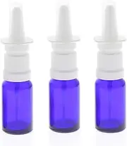 Kosmetex Empty Blue Glass Nasal Spray Bottle 10 ml with Finger Atomiser, Glass Nasal Atomiser, Vaporiser, Nasal Spray Bottle, 3 x 10 ml Blue Glass