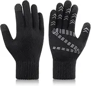[OZERO] Winter Thermal Gloves for Men Women Touch screen Warm Knit Gloves, Cold Weather Black Thermal Warm Knitted Gloves for Cycling, Running