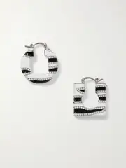 [Jacquemus] Jacquemus - Rond Carré Silver-tone, Enamel And Crystal Hoop Earrings - White - One size One size White