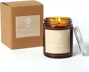 Natural Soy Candle Made in Australia in Amber Jar 150g - 30 Hours Burn Scented Aromatherapy Candle with Gift Box (Vanilla Caramel)