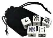 (5) 16mm White Poker Dice D6 Spades Ace + Black Velvet Storage Pouch