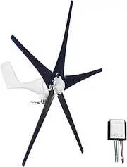 Wind Turbine Generator Kit 400W 12V with 5/6 Blades Hybrid Charge Controller 2.0m/s Start Wind Wind Power Generator for Outposts Meteorological Communication Base Stations Highways Blue 5 Blades
