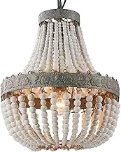 Newrays Retro Loft Vintage Rustic Round Wooden Beads Pendant Lamp E27 Led Hanging Lamp Decor Lights Modern for Living Room Hotel Kitchen (Small)