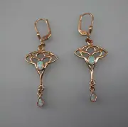 9906033-ds 925er Silver Red Gilt Art Nouveau Earrings With Opal