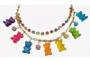 Betsey Johnson Gummy Bear Necklace gold Rhinestone Fireball authentic NEW