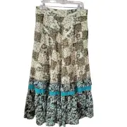 NEW Anthropologie Boho Skirt XL Turquoise Brown Floral Zip Lined Hipster