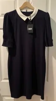 DKNY Navy Blue Peter Pan Collar Professional Office Dress US Size 16 NWT