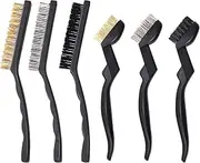 Glarks 6Pcs 9" and 6-3/4" Wire Brush Set with Nylon/Brass/Stainless Steel Bristles and Rigid Handle for Deep Cleaning and Removing Welding Slag, Rust Stains, Dirt, Paint