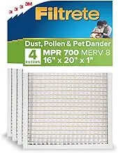 Filtrete AC Furnace Air Filter, MERV 8, MPR 700, Tough on Pollen, Easy on Airflow, 3-Month Pleated 2.54 cm Electrostatic Air Cleaning Filter, 4-Pack (40.6 x 50.8 x 2.5 cm)