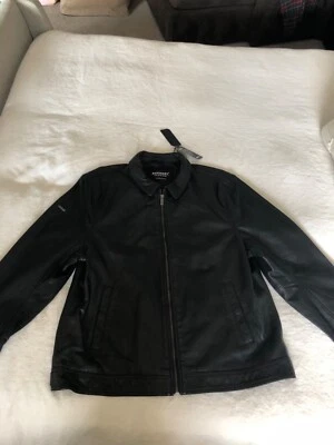 Superdry mens black leather jacket New Tags