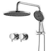 WELS Round 10" Rain Shower Head Set With Taps Handheld Heads Brass Gooseneck Wall Arm Rail 2in1 Shower Combo