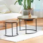 Set of 2 Coffee Table round Nesting Side End Compact Wooden Table Furniture 60Cm