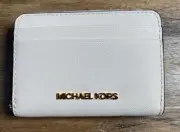 Michael Kors Jet Set Travel Medium Zip Around Card Case Mini Wallet Light Cream