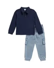 Splendid Boys' Long Sleeve Polo Shirt & Cargo Jogger Pants Set - Little Kid