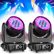 2Packs 19x15W Moving Head Light LED Beam/Wash/Zoom Effect RGBW 4in1 Stage Lights Professional DMX512 & Sound Activated Control DJ Lights for Bar Club Music Party Disco Wedding Show