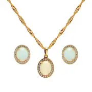 Ethiopian Opal Necklace Set Sterling Silver Gold Plated Pendant Earring Ring Set