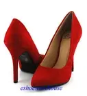 Lipstick Red Faux Suede Sexy Height Pointy Pointed Toe Stilettos Heels Pumps