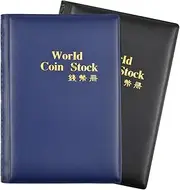 Cozlly Pack of 2 Coin Albums, Coin Collection, 240 Pockets Coin Storage for Collectors, Leather Coin Collector Album, Coin Holder for Coins 25 mm, Coin Album for 2 Euro Coins (Blue + Black)