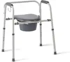 Medline 3-In-1 Steel Adjustable Bedside Commode W/ Microban Protection, Portable