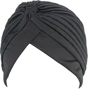 COMVIP Womens Twisted Pleated Stretchable Swim Bathing Turban Cap Black