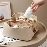 Yulu - Faux Leather Makeup Bag Almond White - One Size