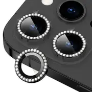 For Apple iPhone 14 Pro /15 Pro Metal Individual Ring Cover Tempered Glass Diamond Camera Lens Protector (Black)