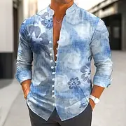 Men's Floral Print Tropical Flowers Shirt Aloha Shirt Stand Collar Shirt Long Sleeve Hawaiian Vacation Daily Wear Going out Spring Fall Mandarin Collar Band Co