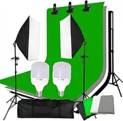 Abeststudio Background Support System Green Screen Backdrop + Photography Video Studio Lighting Kit Softbox Continuous Lighting for Photo Studio Product, Portrait and Video Shooting Photography