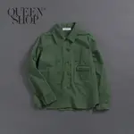 QUEENSHOP【01022933】女裝 造型大口袋素色水洗襯衫 兩色售 S/M＊預購＊