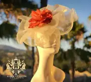 Kentucky Derby Fascinator Hat Cream Coral Shaded Cabbage Rose Flower Silk Bridal