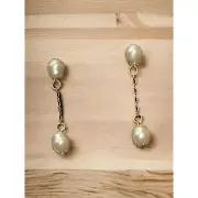 Vintage Avon Pearlesque Illusion Earrings Pierced Drop Dangle Gold Tone 1997