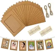 Xthrotsenk Pack of 20 Kraft Paper Picture Frames 11.5 x 15.5 cm Paper Photo Frame Creative DIY Cardboard Retro Picture Frame Hanging Cardboard Album Frame with Wooden Clips Hemp Rope for Decoration