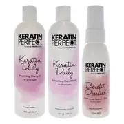 Keratin Perfect Keratin Daily Kit For Unisex 3 Pc Kit 12oz Shampoo, 12oz Conditioner, 1.7oz Benefit Obsessed Treatment Spray
